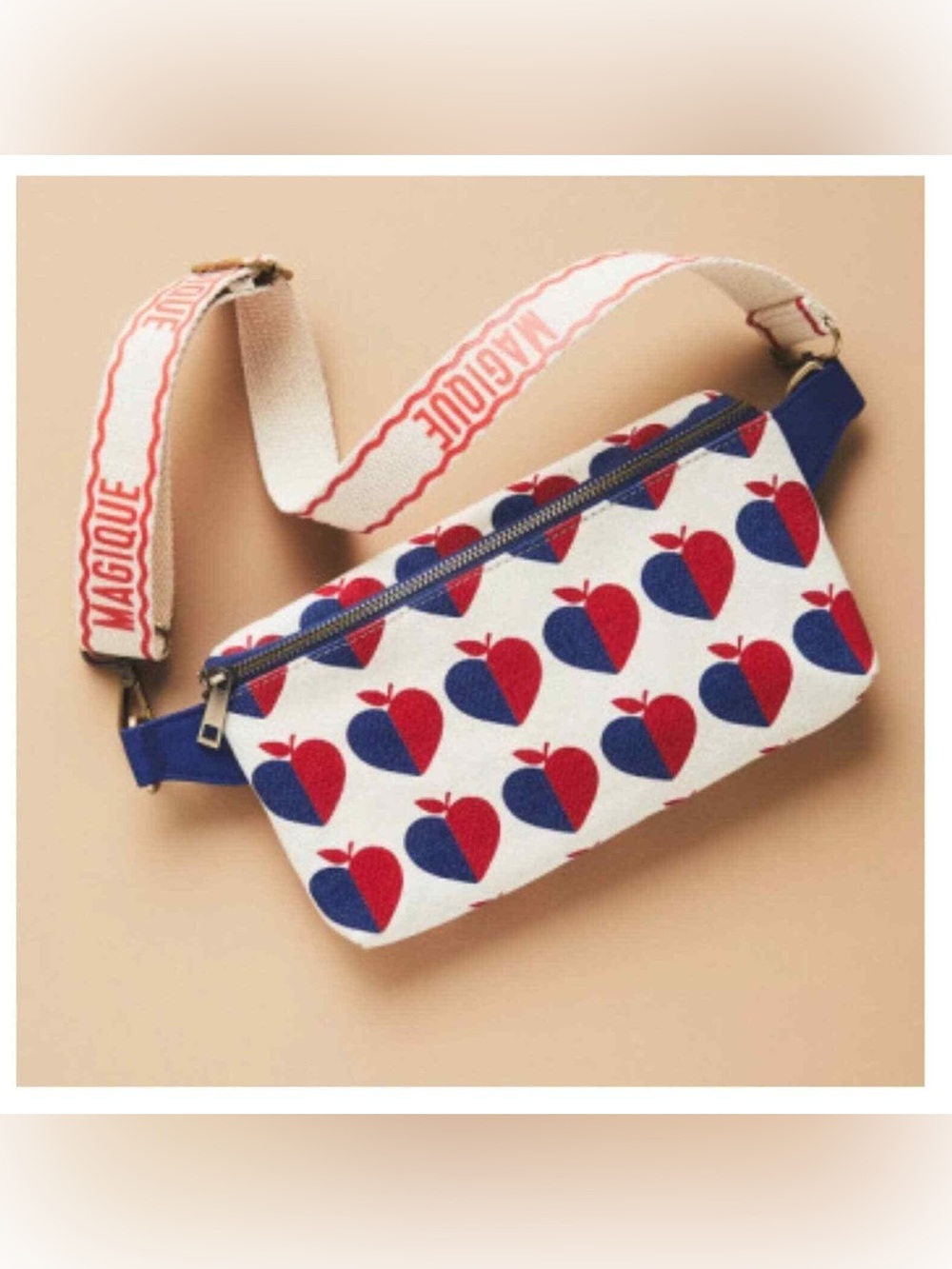 Anthropologie x Hôtel Magique Apple Print Canvas Belt Bag Zip Top Red Blue White